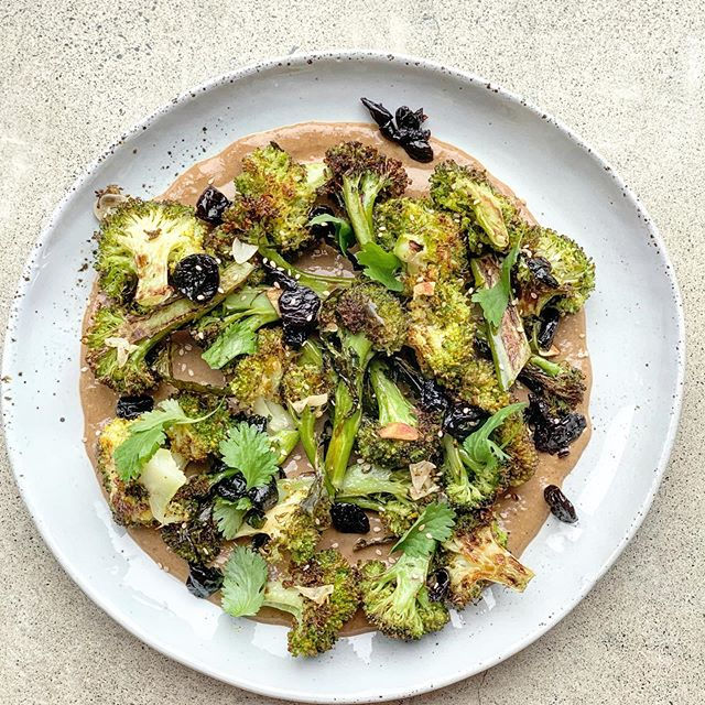 Roasted broccoli with tahini dressing