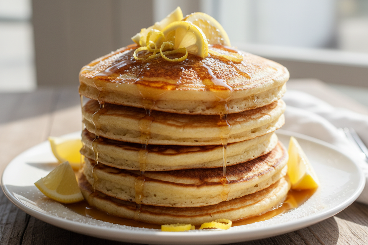 Lemon cheesecake pancakes