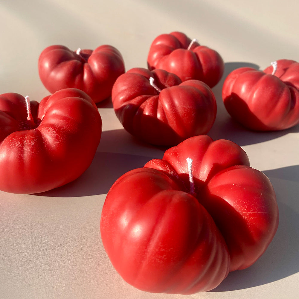Tomato candle hand poured vegan soy wax.